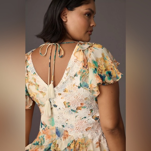 NWT By Anthropologie V-Neck Ruffle Lace Slip Dress - Picture 7 of 9